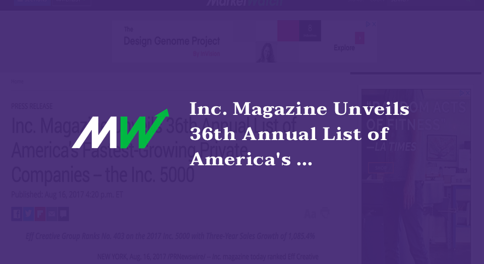Inc. Magazine Unveils 36th Annual List of America's Fastest-Growing Private Companies -- the Inc. 5000