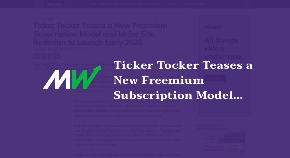 Ticker Tocker Teases a New Freemium Subscription Model and Major Site Redesign to Launch Early 2020