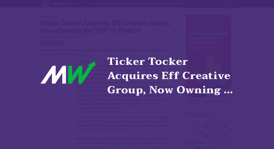 Ticker Tocker Acquires Eff Creative Group, Now Owning the 'EFF' in Fintech